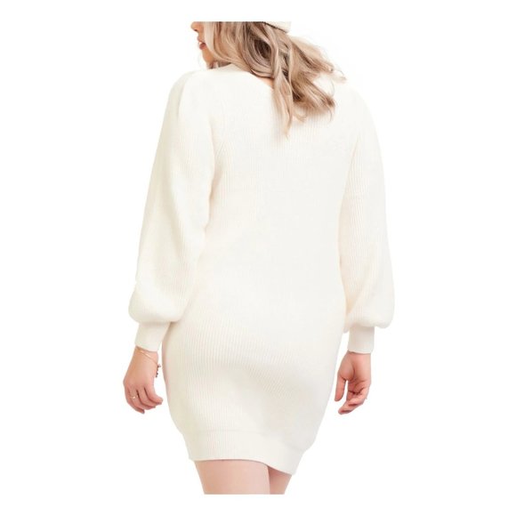 BLACK TAPE Knit Ribbed Blouson Sleeve Sweater Dress - Ivory - Medium NWT - Picture 2 of 4